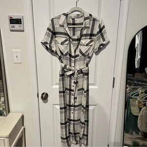 Cloth & Stone belted plaid midi dress S